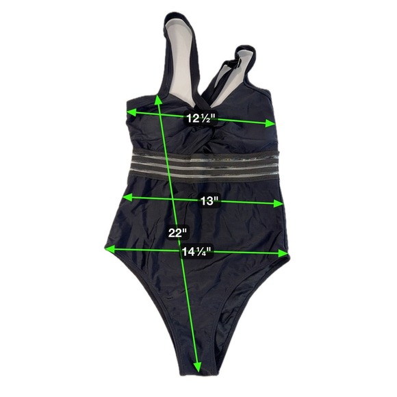 Eomenie Black One Piece Swimsuit Twisted Bust Sheer Panel Detail Size S - Picture 3 of 9